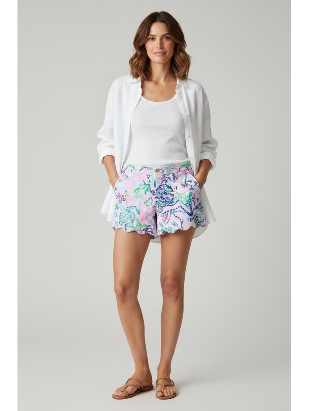 Lilly Pulitzer Women's Size 12 Pink Scalloped Hem Floral Print Shorts